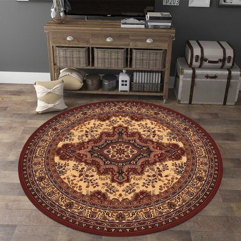 Grenzüberschreitender Retro Persischer Kristall Samt Runder Teppich - Leicht zu reinigende Bodenmatte für Wohnzimmer, Arbeitszimmer & Couchtisch