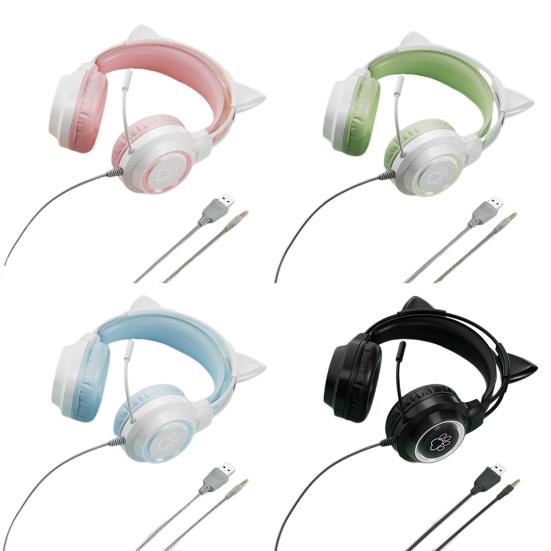 Wired Earphone 360 Degree Surround Sound Noise Cancelling with Mic RGB Light Wired Headset Gaming Supplies