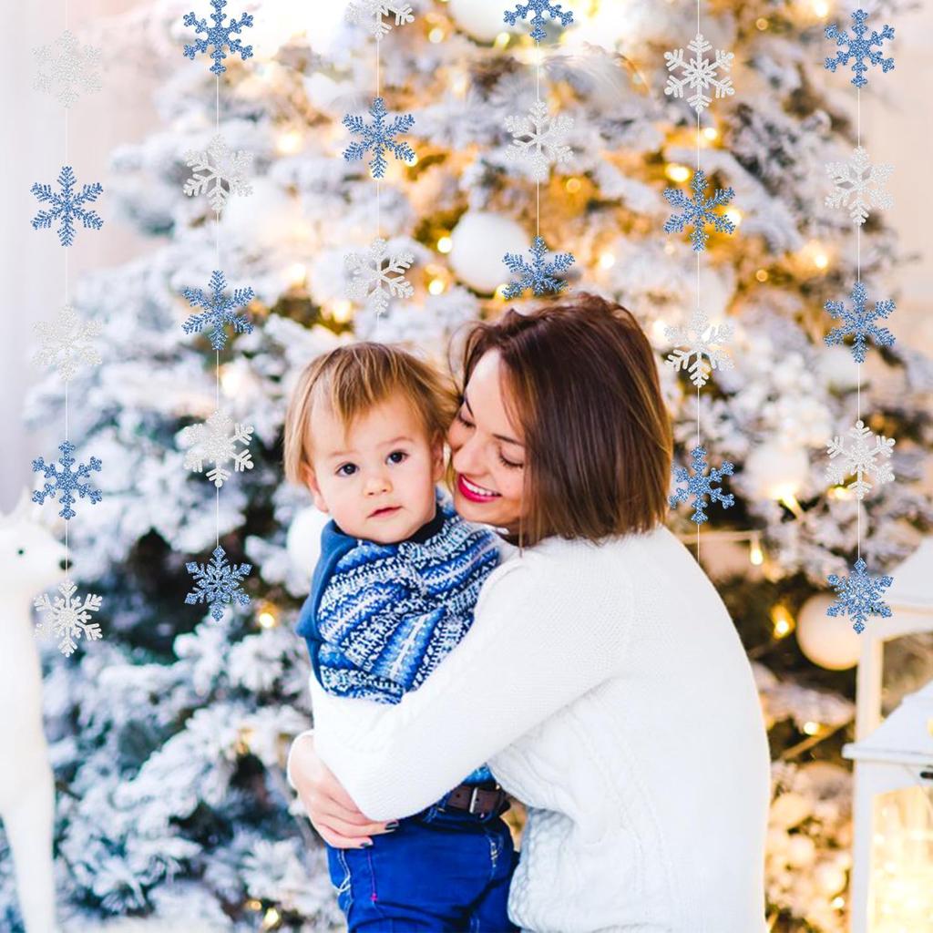 Snowflake-Snow Blue-Silver Christmas Party-Decorations Garland - 6pcs Winter Wonderland Girl Frozen Birthday Hanging Decoration Streamers Banner,