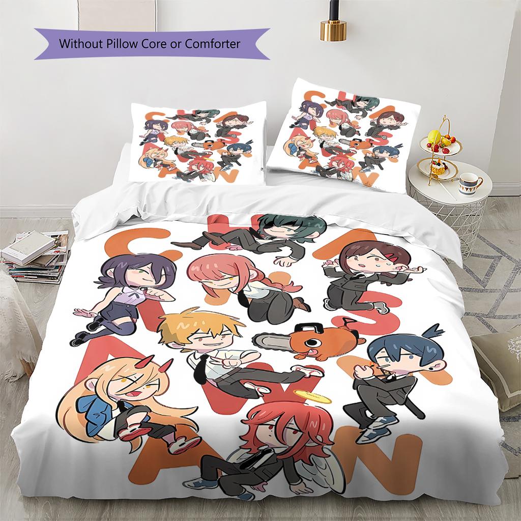 Chainsaw Man Pattern Bedding,Quilt Set Quilt Cover Pillowcase Home Birthday Gift (1 * duvet cover + 2 * pillowcase, without core)