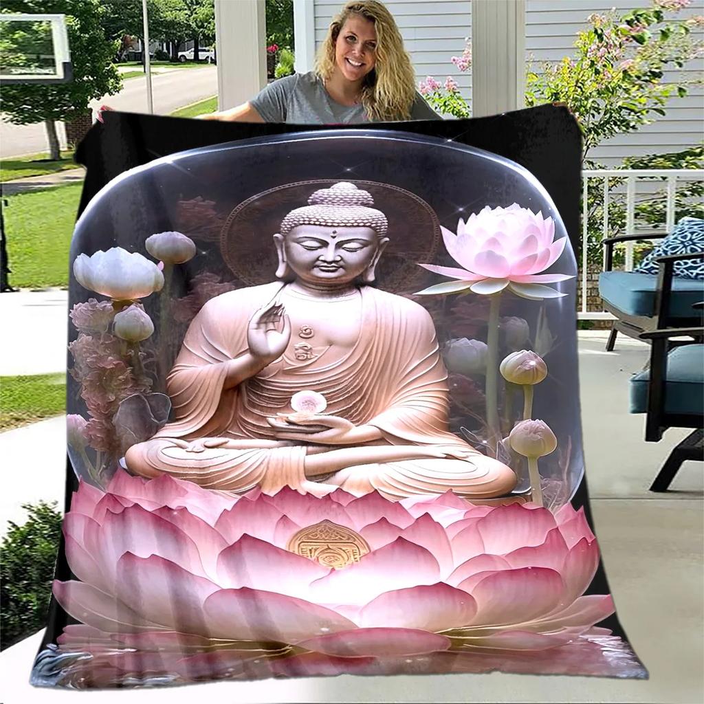 Coperta in Peluche Buddha Sakyamuni Bodhisattva Guanyin del Buddismo, Coperta in Flanella Coperta Plaid per Soggiorno Camera da Letto Letto Divano Preghiera