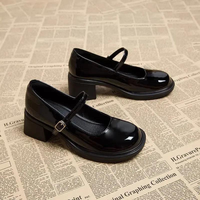 Spring Autumn Women's Luxury Party Shoes Medium Heel Retro Square Toe Velvet Mary Jane Shoes Flat Square Buckle Single Loafers