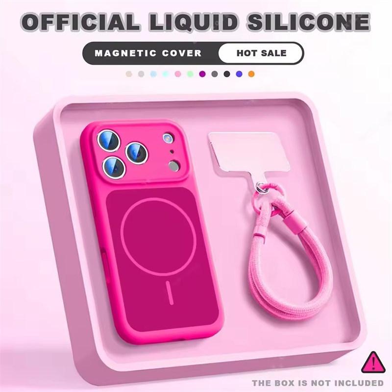 Wrist Strap Magnetic Phone Case For iPhone 17 Air 14 15 16 13 Pro Max Magsafe Liquid Lanyard Protector Cover