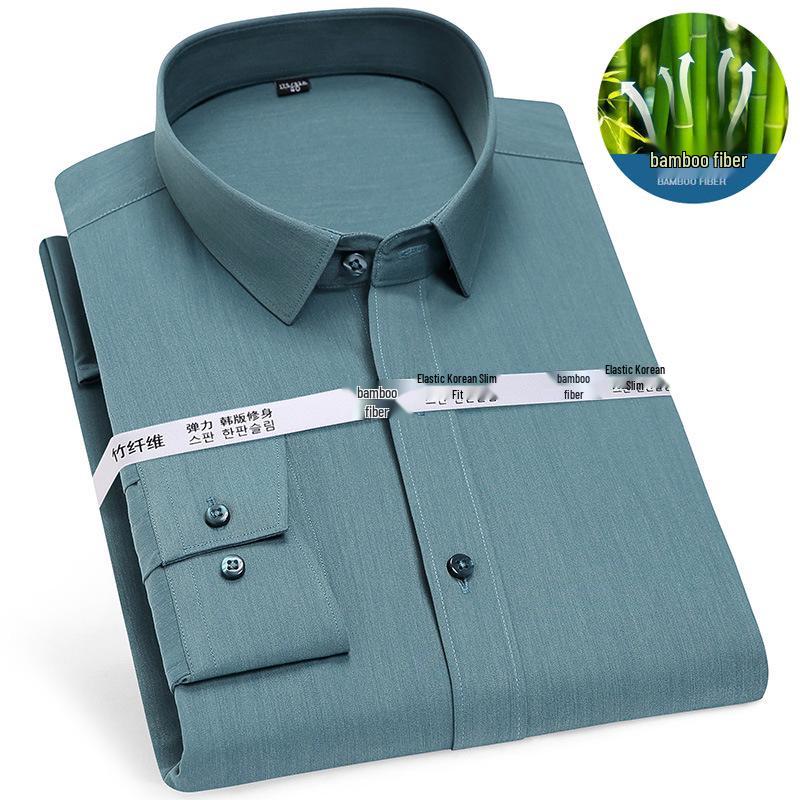 Golden Shield Men's Long Sleeve Non-Iron Bamboo Fiber White Shirt - Business Formal