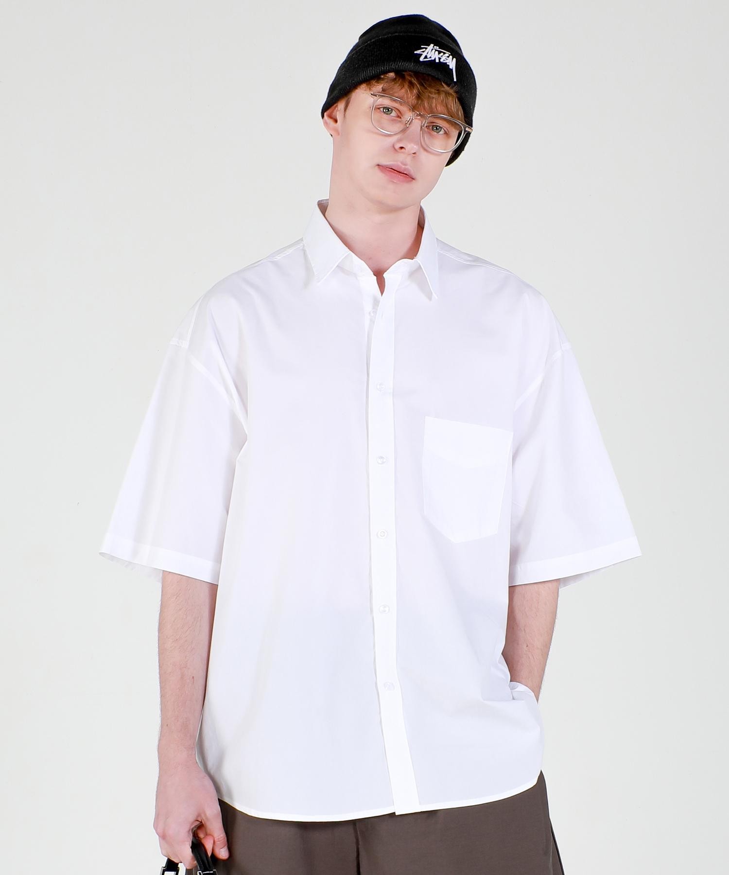 Iesn Bio-Washed Oversized Cotton Short Sleeve Shirt White Free