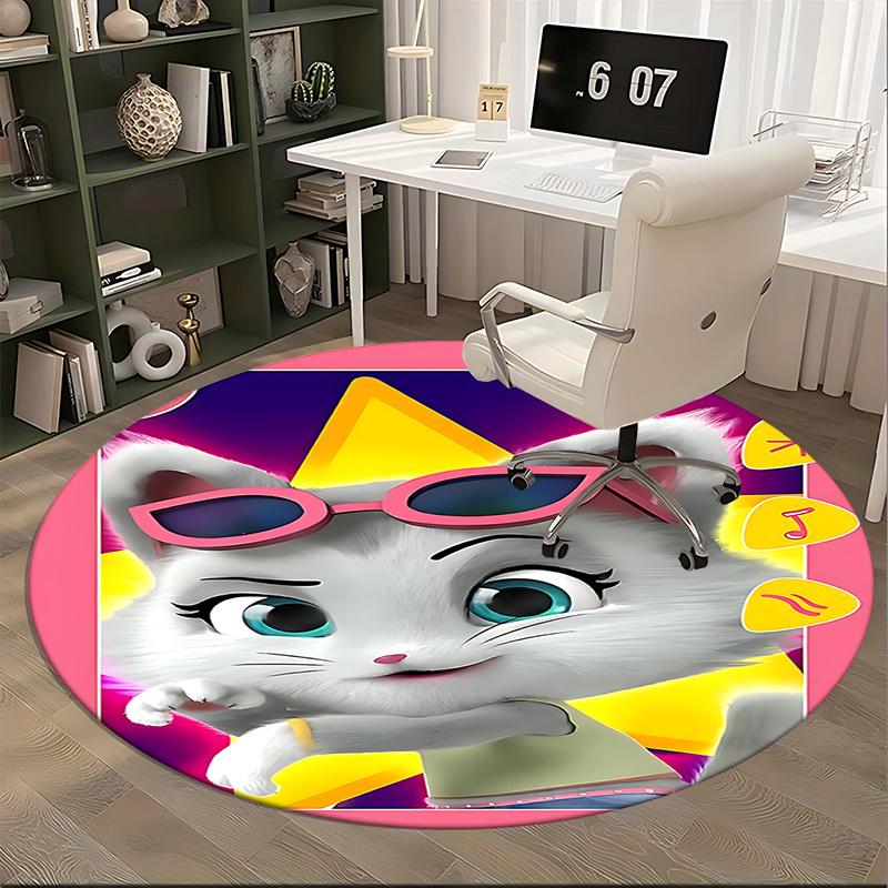 Chic Cat Chair Mat - Round Carpet for Home Decor, Office Use
