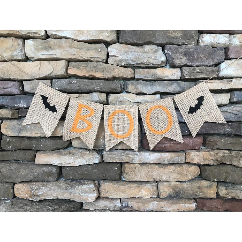 

Boo Burlap Banner Halloween Rustic Burlap Banner Bat Boo Hanging Bunting Halloween Party Fall Classroom Backdrop Decor Supplies Single piece13x18cm