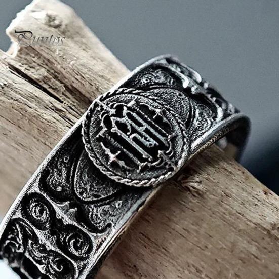 Retro Church Band Vintage Gothic Ring for Men, Hollow Engraved Architecture Statement Metal Finger Band, Dark Style Punk Jewelry Daily Wear Parties