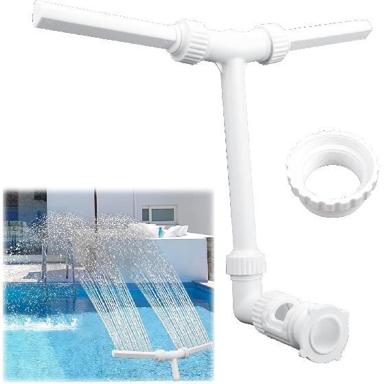 Swimming Pool Waterfall Fountain Spray, 2 Heads Water Sprinkler Pool Accessories Splash Water for Above Ground Pools Adjustable Pool Aerator