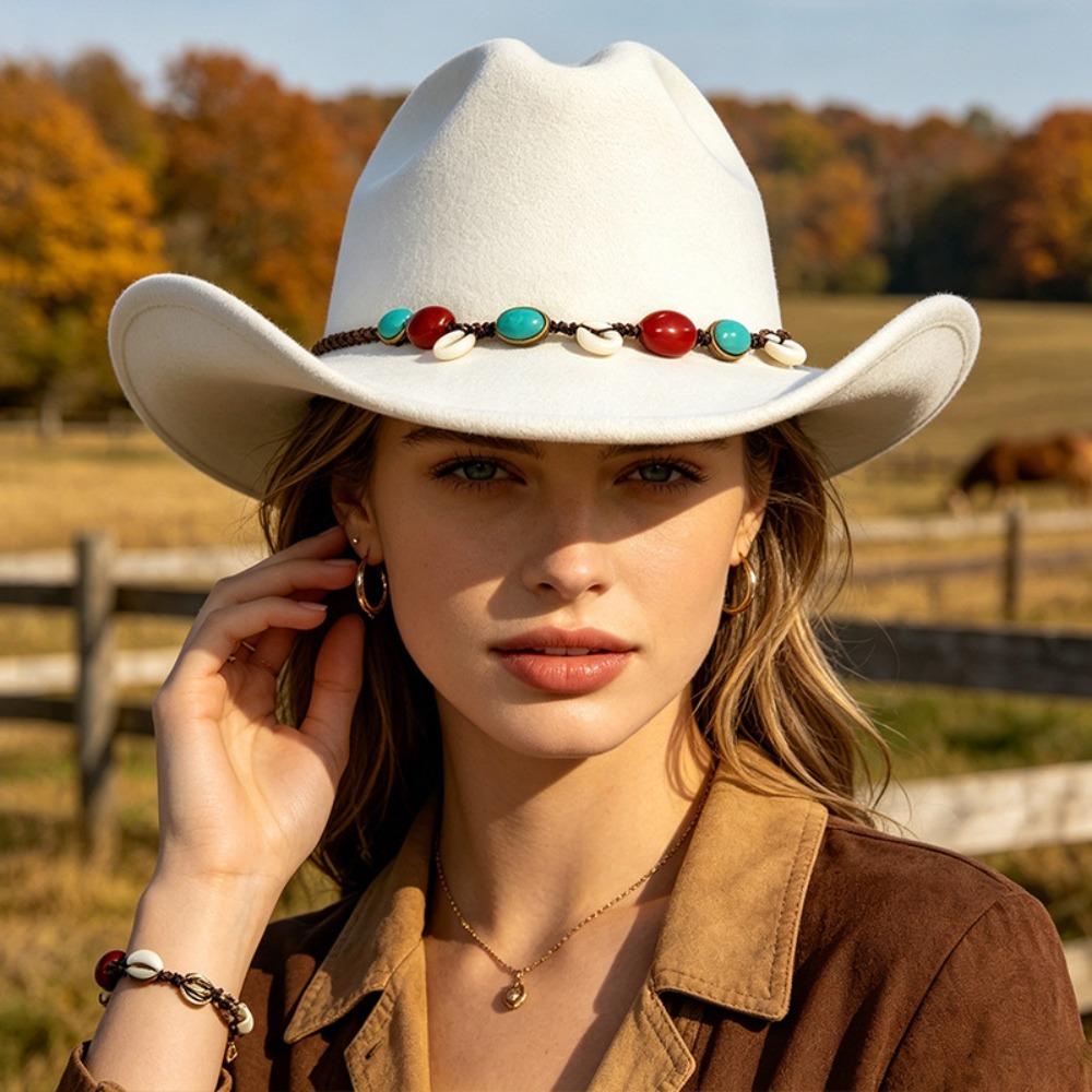 Woolen Western Cowboy Hat Fedora Hat Top Hat Fashion Jazz Hat  Ladies