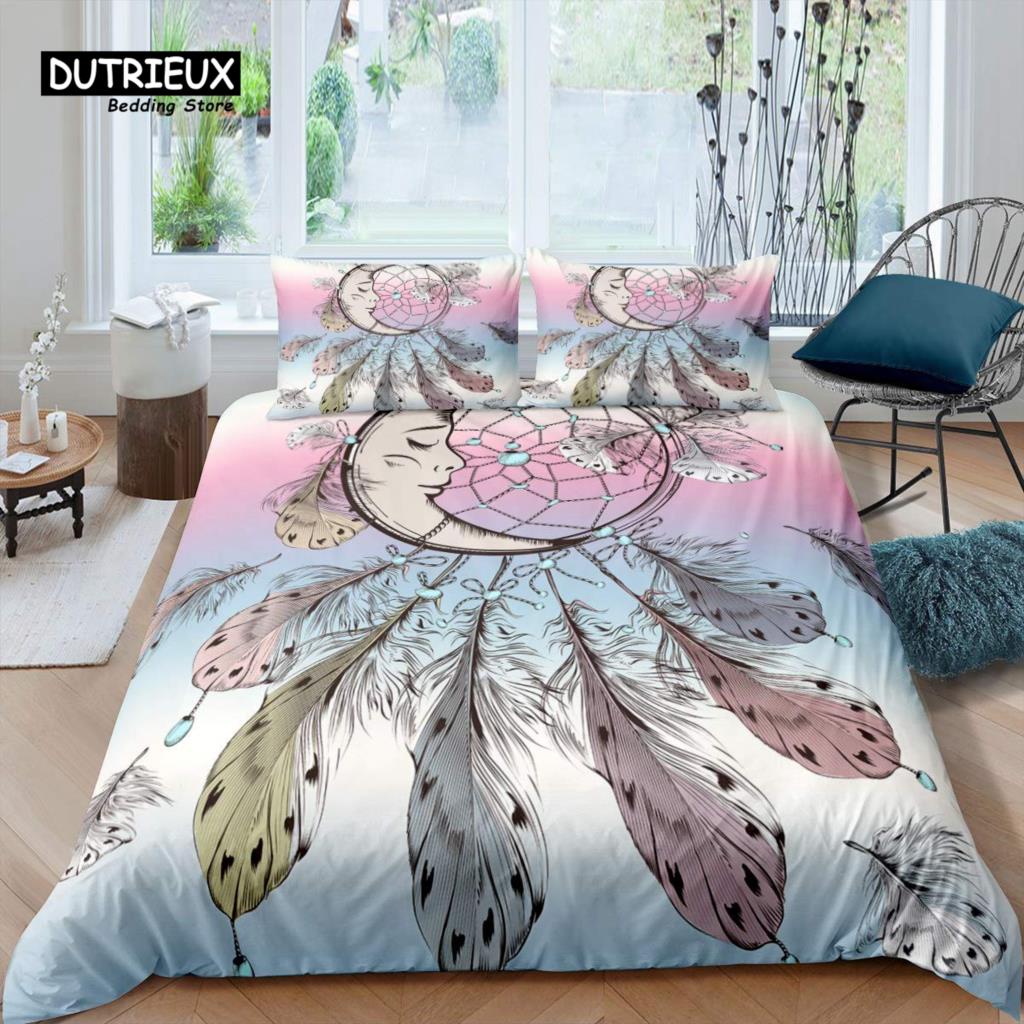 Dreamcatcher Duvet Cover Boho Dream Catcher Comforter Cover Microfiber Indian Native Tribal Elements Bedding Set King Queen Size