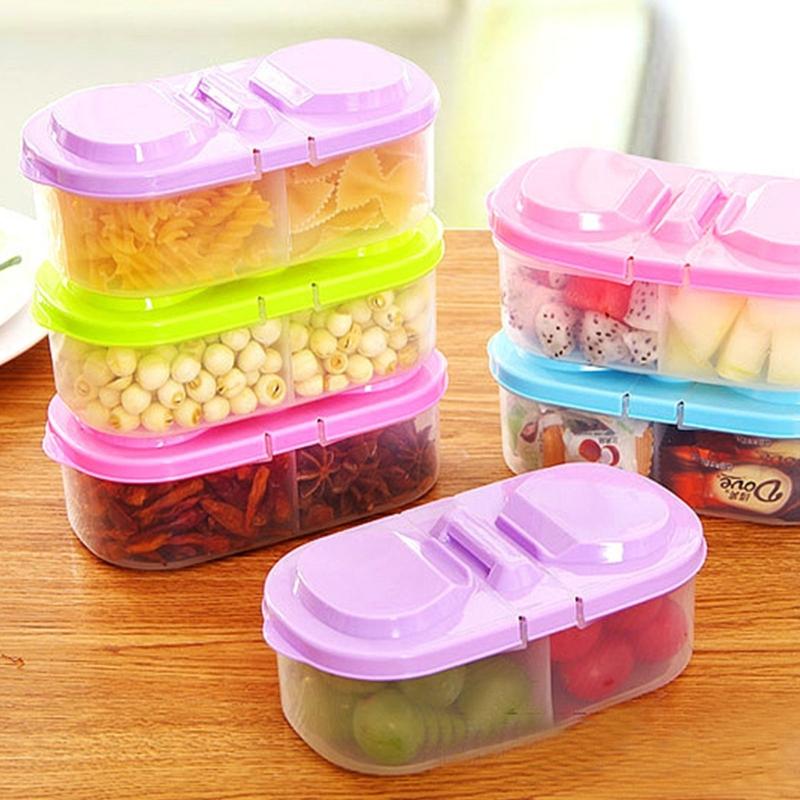 Clear Lid Double Compartment Food Storage Container Plastic Snacks Keepers For Kids Travel And Daily Use