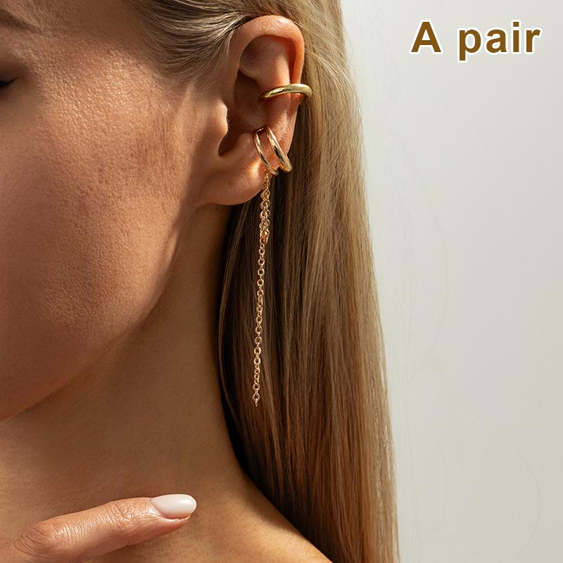 1/2Pcs Long Tassel Chain Ear Cuff Ear Clip Without Hole C Shape Earring For Women Cartilage Pearl Chain Clip Earrings Jewelry
