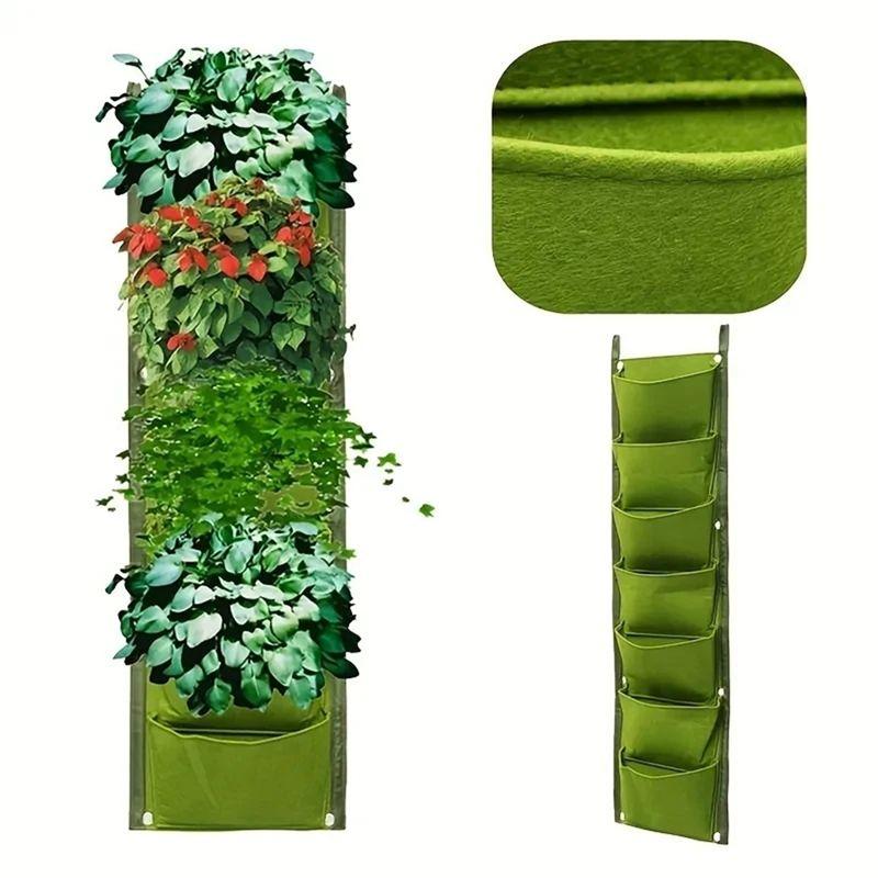 M-Modern-New 7 Pockets Vertical Grow Bag Felt Wall Mount Flower Vegetable Planting Container Outdoor Indoor Garden Planter