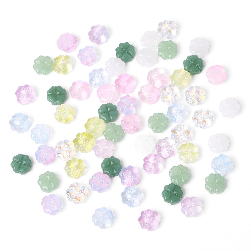 About20Pcs Glass Four Leaf Flower Beads Scattered Beads Handmade DIY Making Couple Bracelets, Necklaces, Earrings, Jewelry Acces