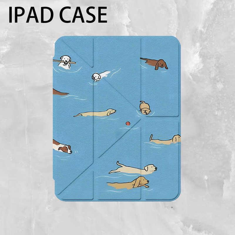 Summer Cute Pool Puupy Case 3+Y Fold For Samsung S8 S9 S11 S10 FE S6 Lite Tablet Case 10S 11 / S8PLUS / S6 Lite / A7 8 Case