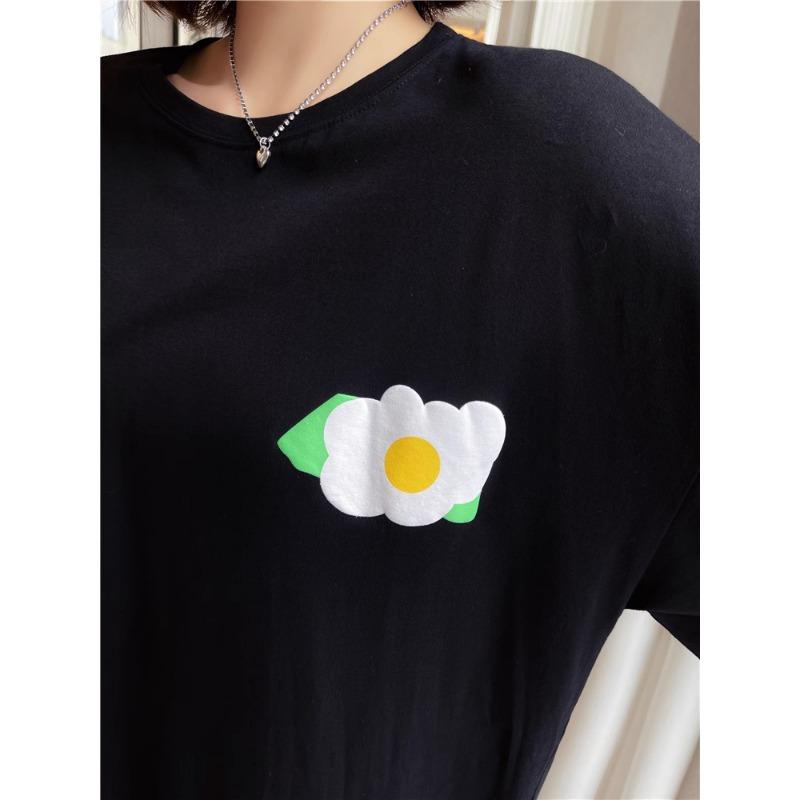 YYFS Damenmode Sommer Frühling Blumenmuster Druck 1/2 Ärmel O-Ausschnitt Lockere Taille Freizeitkleider