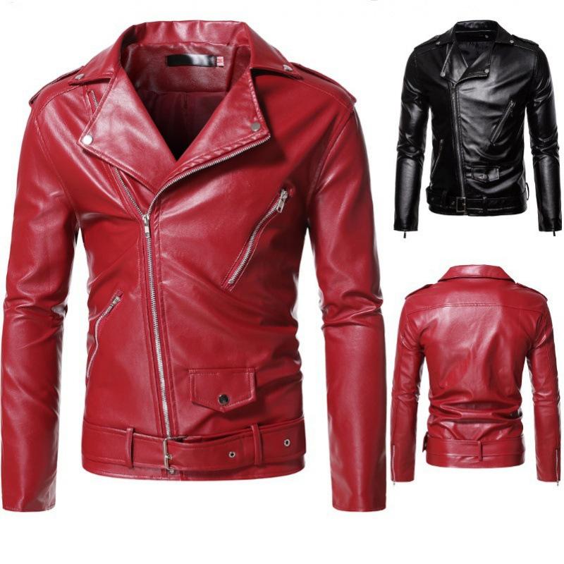 Autumn and winter men's European and American lapel leather jacket business casual zipper decorative locomotive leather jacket PY
