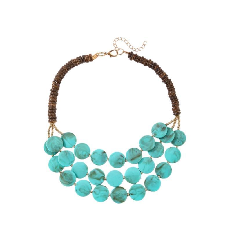 Handmade Trendy Multilayer Beaded Necklace Geometric Round Acrylic Wooden Beads Cute Jewelry for Best Friend Gift for Girls