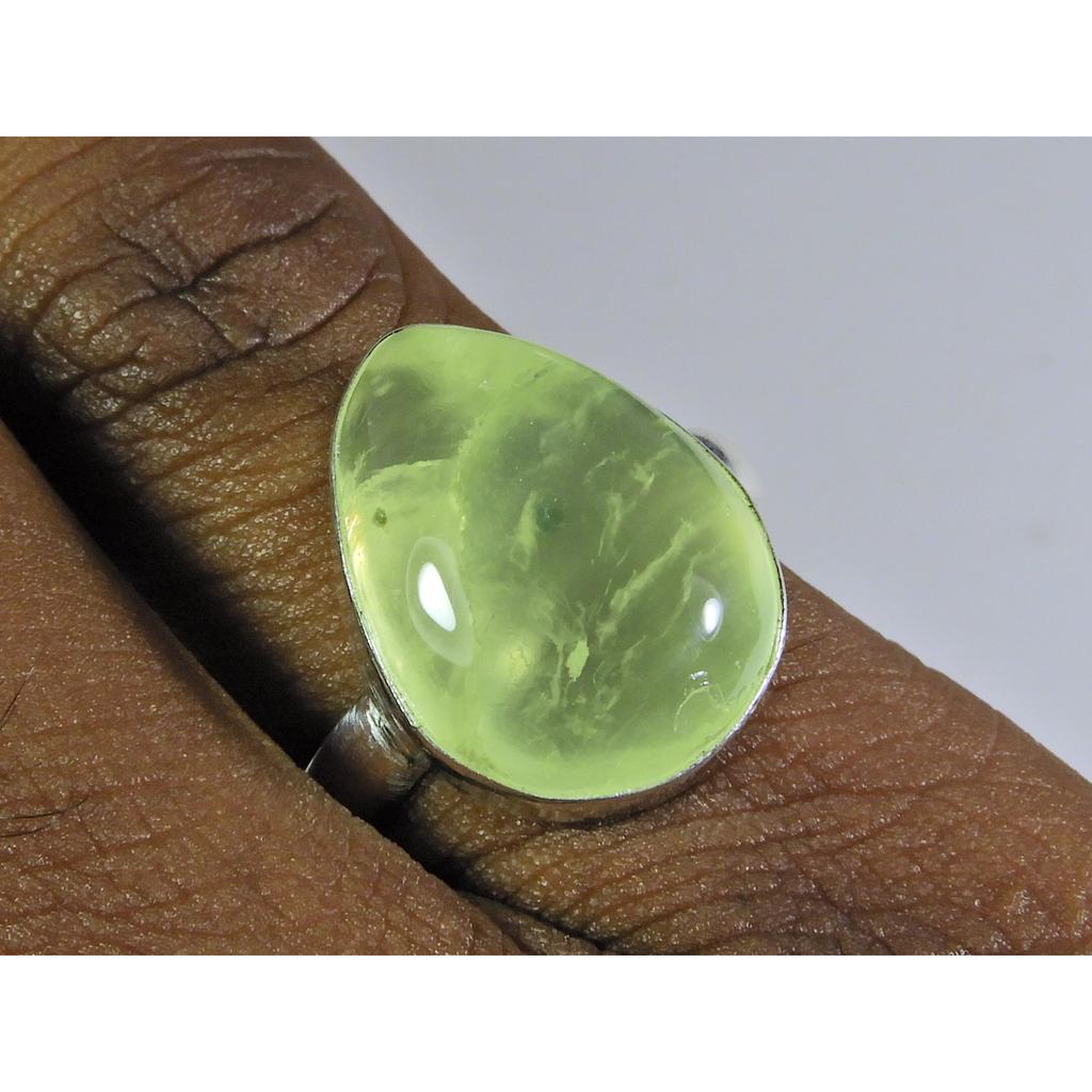 Natural Prehnite 925 Solid Sterling Silver Ring Size US-7.5 PG-101