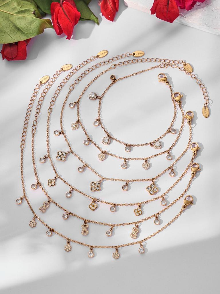 European & American Fashion DIY Multi-Accessory Set: Small 8-Shaped Flower with Full Rhinestones & 5A Zircon Necklace and Bracelet Combination