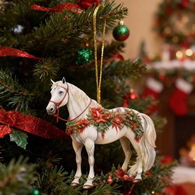 White Horse Christmas Hanging Pendant Acrylic Bag Pendant Charms Car Horse Pendant 2D Flat Christmas Tree Ornament Navidad Decor