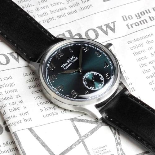The STAC Japanese-made Wristwatch, 36mm, Classic Retro Design, Men's/Women's, Unisex, Blue-Green, Black Leather, ST-AR002