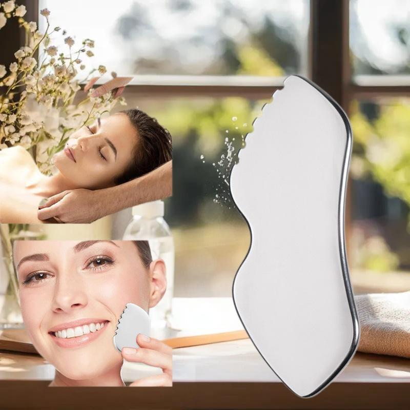 Stainless Steel Facial Roller and Gua Sha Tool – Dual-Function Massage Device for Face and Neck Skin Tightening and Lifting