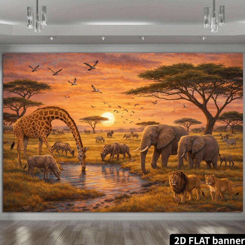 1Pcs African Savannah Sunset Animals Lion Zebra Decoration Background Wildlife Backdrop Decorations For Photo Studio Booth Party