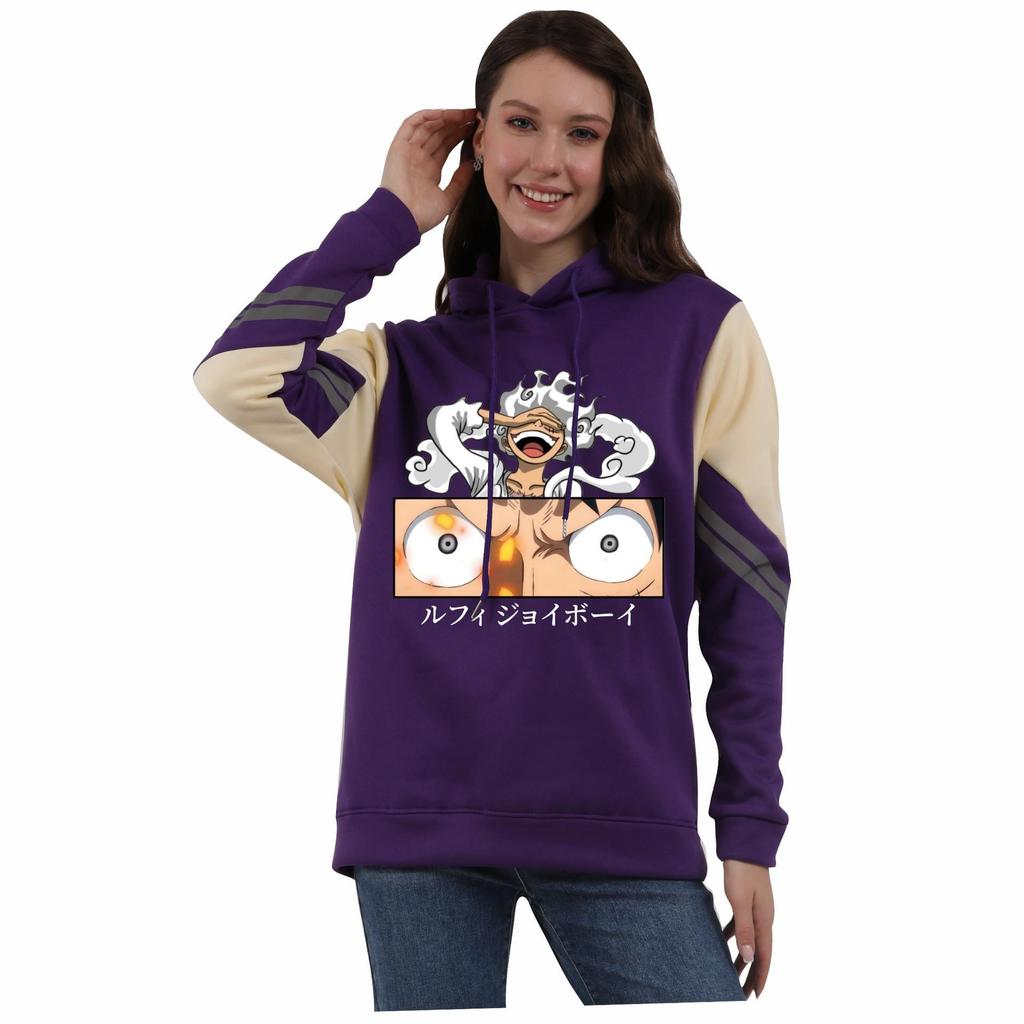 Unisex Pirate King Anime Color Block Patchwork Hoodie with Hood