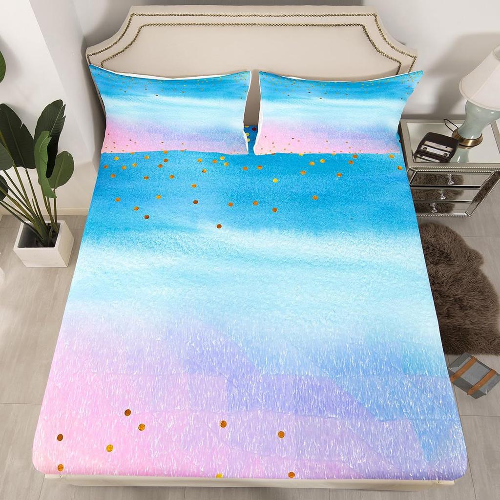 Simple And Gradual Change Purple And Blue Mattress Three-Piece Digital Printing Mattress Bedding Set Adult Children