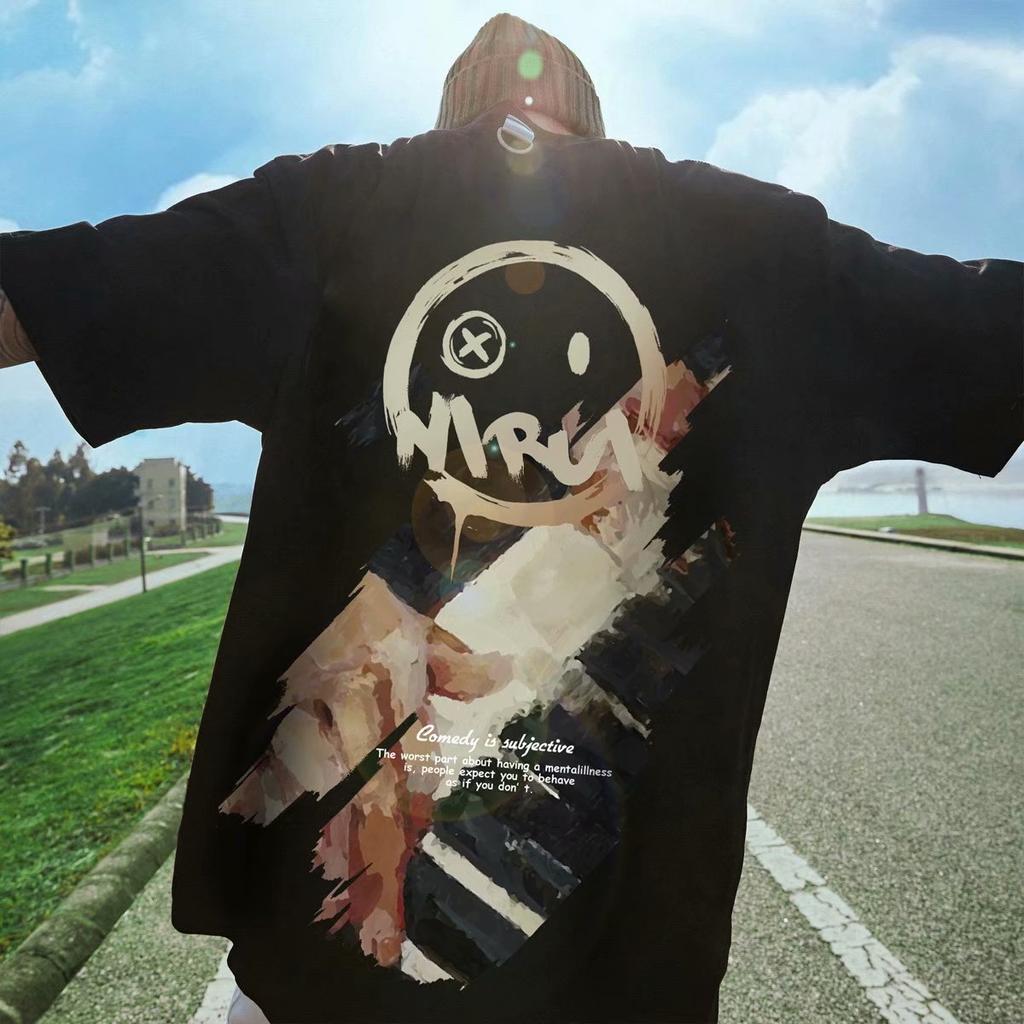 Hip-hop Bear Print Short-sleeved T-shirt Men's Trend Ins Loose Large Size T-shirt Summer Male Pullover T-shirt