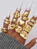 12Pcs Gold Color Lava Texture Ring Set For Women Chunky Statement Irregular Heart Teardrop Stackable Rings Minimalist Jewelry