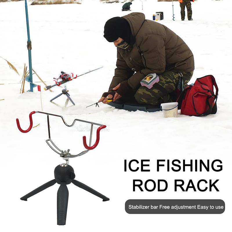 1pc 360° Adjustable Folding Multi-functional Ice Fishing Rod Rack Aluminum Alloy Winter Ice Pole Holder For Most Spinning Reels