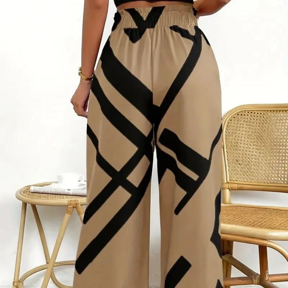 Wide Leg Pants for Women 2024 Fashion Striped Print Pantalones Spring Summer Casual Loose Lace Up Clothing