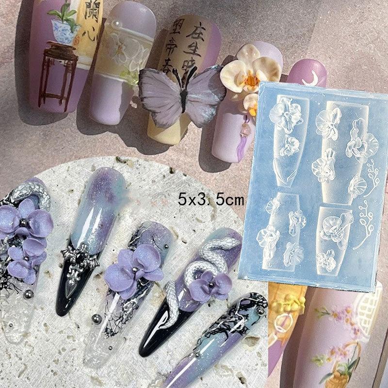 3D Flower Silicone Nail Mold Sweet Bow Rose Nails Templates DIY Nail Art Decorations Stamping Plates Manicure Design Tools