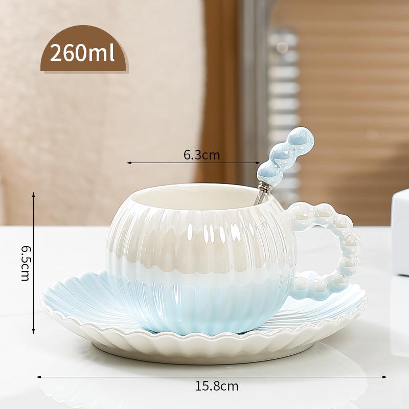 260Ml Ceramic Water Cup Coffee Cup Saucer Set Ins Pearlescent Glaze Afternoon Tea Cup Gift Box Ins Wind Set