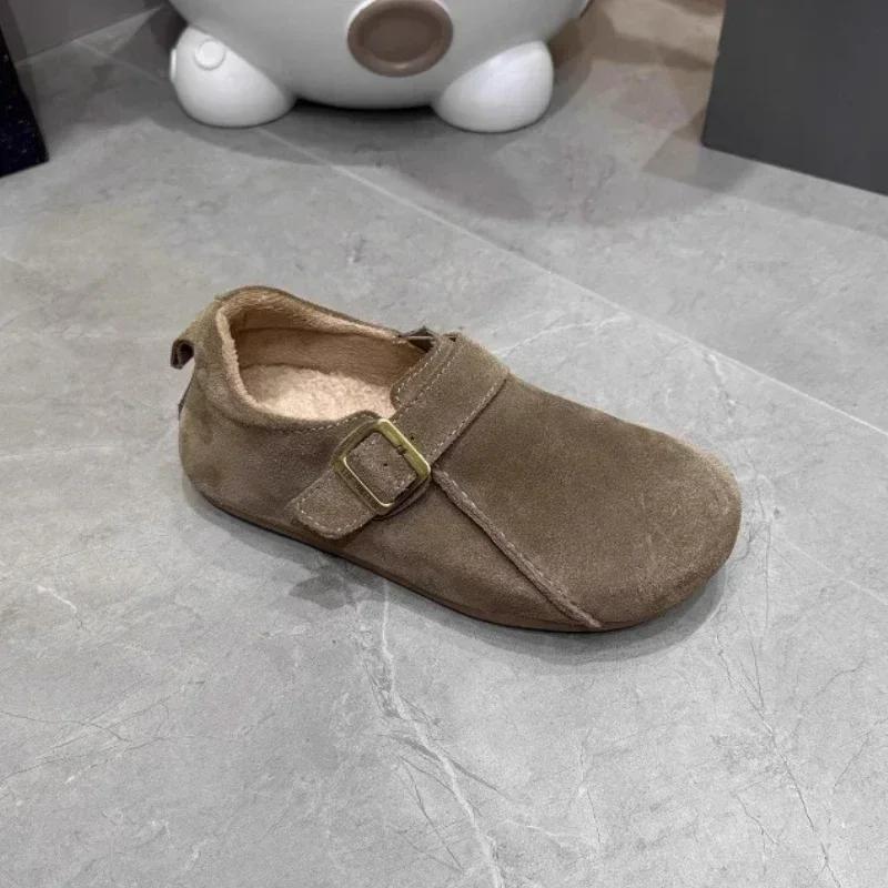 2025 Spring and Autumn Womens Loafers New Plush Warm Outdoor Non-slip Flat Shoes Solid Color Retro Suede Design Zapatillas Mujer