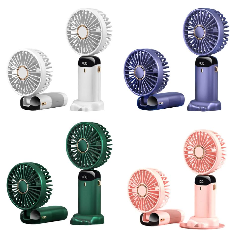 Handventilator mit 4000 mAh, Mini-Ventilator, faltbar, tragbar, zum Aufhängen am Hals, wiederaufladbarer Ventilator mit 5 Geschwindigkeiten, über USB, mit Telefonständer und Anzeigebildschirm