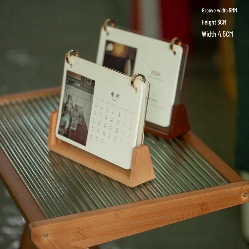 Solid Wood Desk Calendar & Photo Frame: Acrylic Stand for Postcards & Cards Beech 5-inch base holds 12.7cm