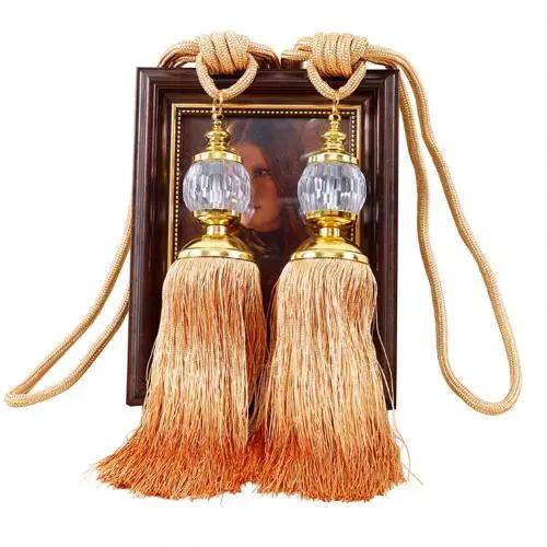 1Pair Retro Style Euro Faux Crystal Tassels Fringe Curtain Tieback Bandage Rope Window Drapes Decoration