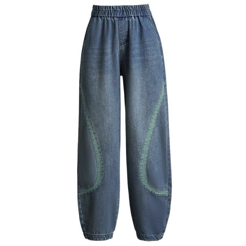 Women's High Waist Denim Jeans Spring and Summer Bloomers Slimming Fashionable Plus Size Loose Wide Leg Pants for Middle-aged Mothers