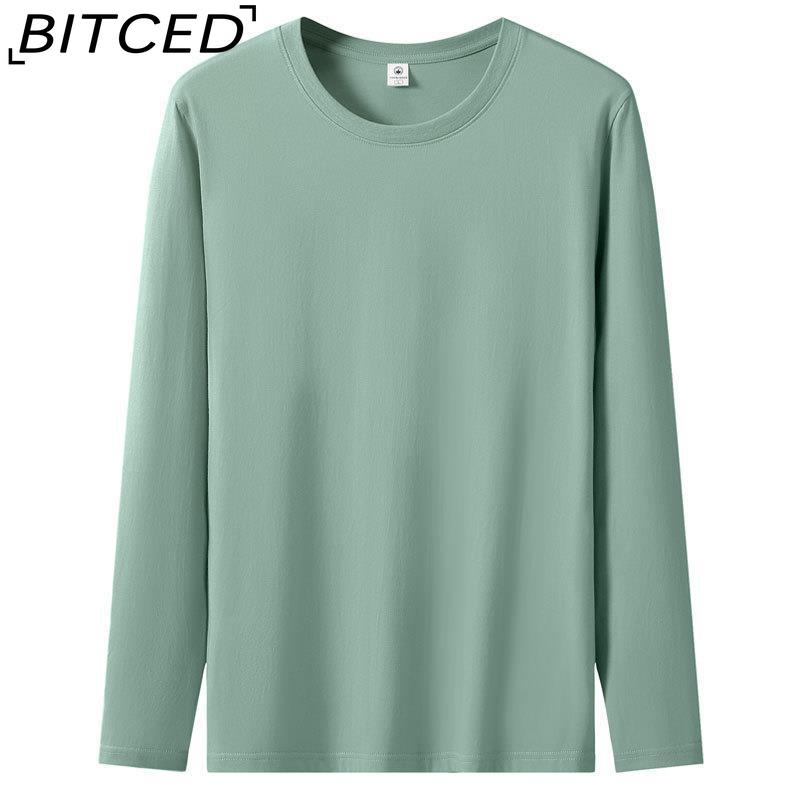 BITCED Мужская футболка с длинными рукавами, облегающая, весна-осень, универсальная рубашка с круглым вырезом