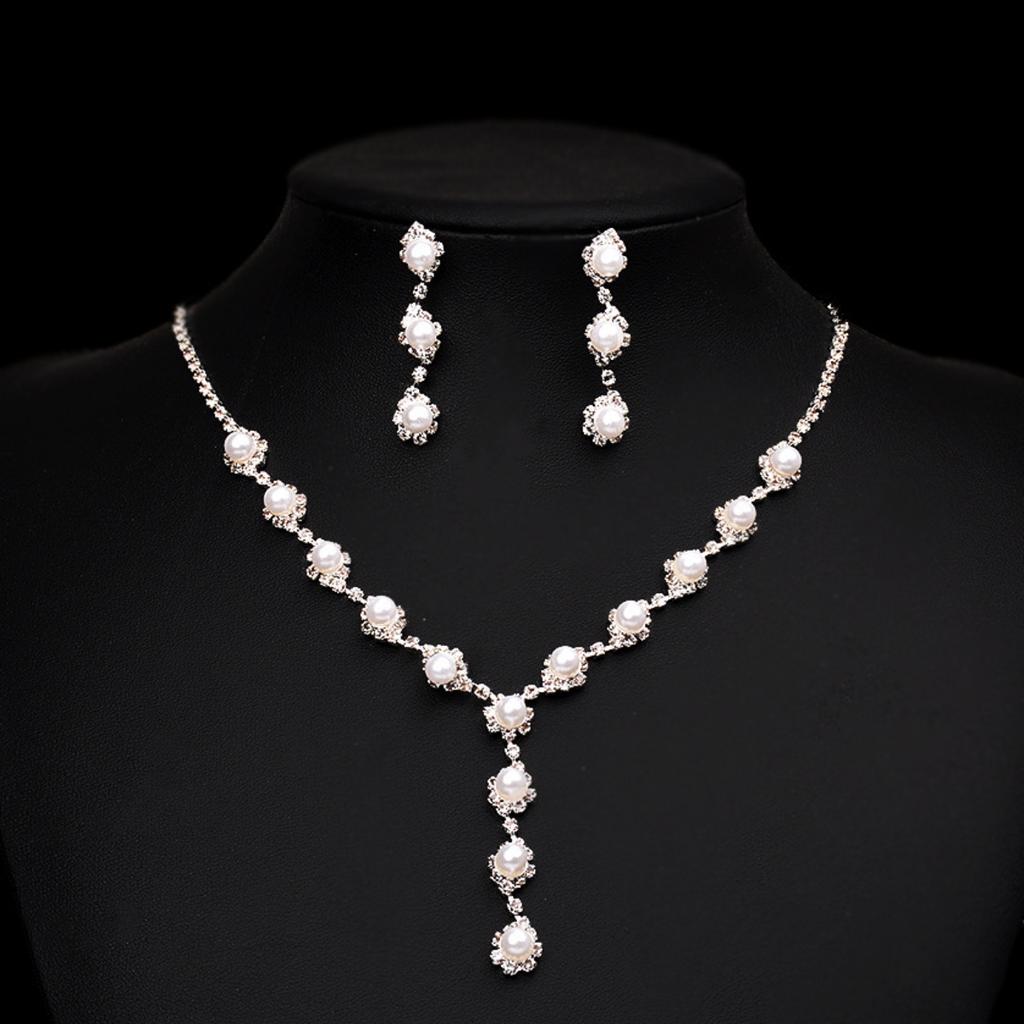 4/3PC Women's Fashion Copper Claw Chain Pearl Necklace Earrings Bracelet Zircon Set Wedding Banquet Party Holiday Gift