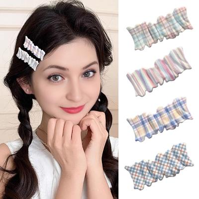 4Pcs Girl Hairpin Macaron Color Plaid Pattern Wavy Design Hair Clip Strong Clamping Force Hair Clip Hair Accessories