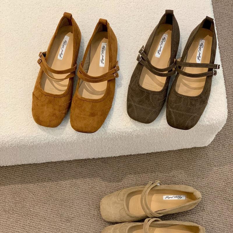 Flat bottom retro niche suede Mary Jane single shoes women's shoes 2025 new spring and autumn with skirt ballet shoes