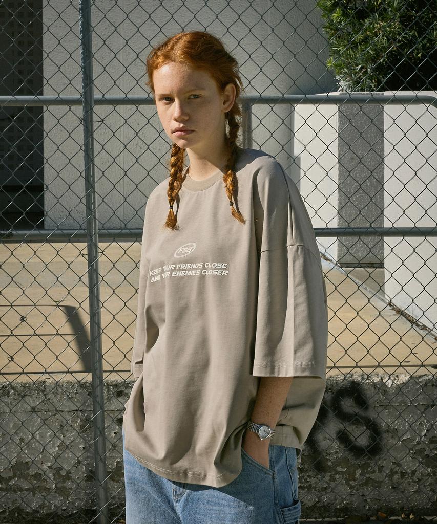 Peullukeu Fsb Logo Oversized Short Sleeve T-Shirt Khaki Fst327