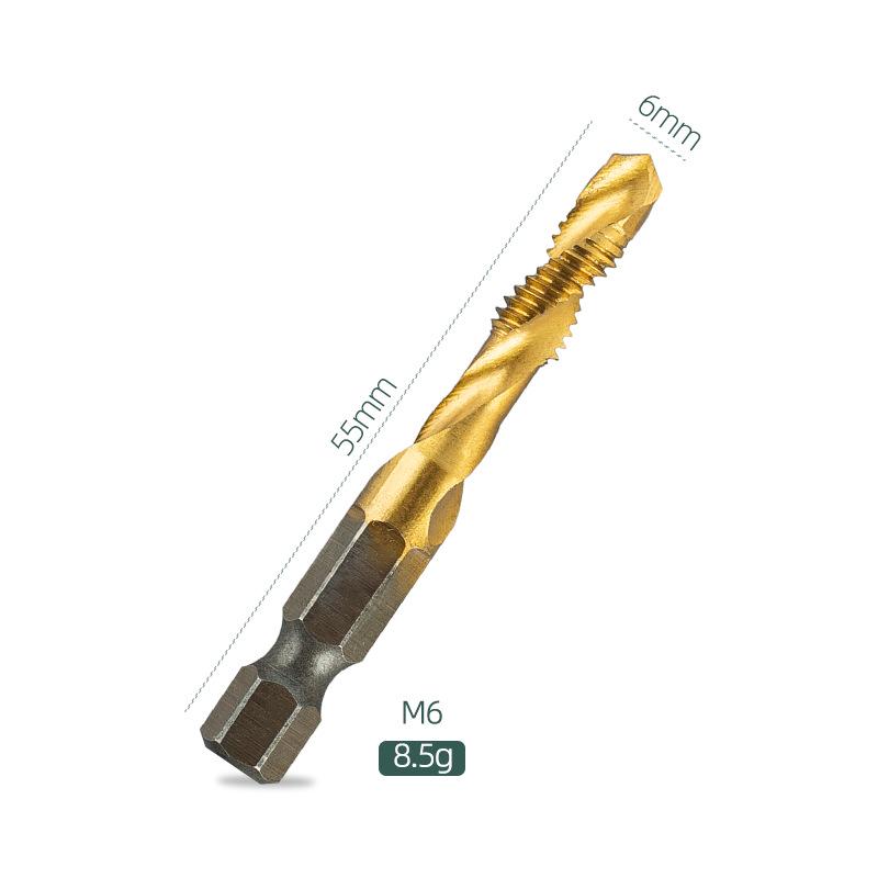 Yunbei Titanium-Plated High-Speed Steel Spiral Tap Drill with Hexagonal Shank