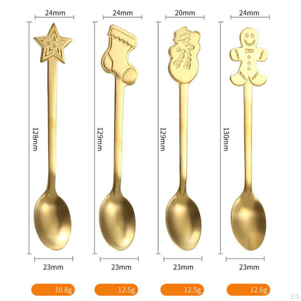 4 Pieces Long Christmas Metal Spoons Set Dessert for Latte Coffee Macchiato