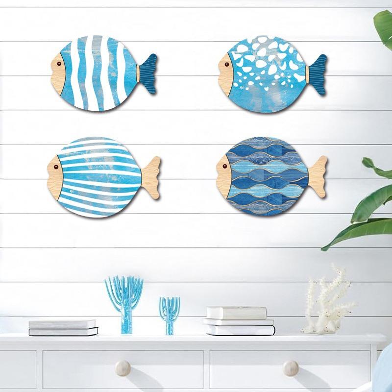 2D Wooden Fish Nautical Walls Beach Art Walls Hang Decorated Marine Style Wood Wall Hanging Sculpture For Home Room Decoration